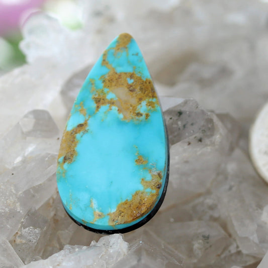 AAA Large Blue Gold Royston Turquoise Cabochon Teardrop 34x17.7mm