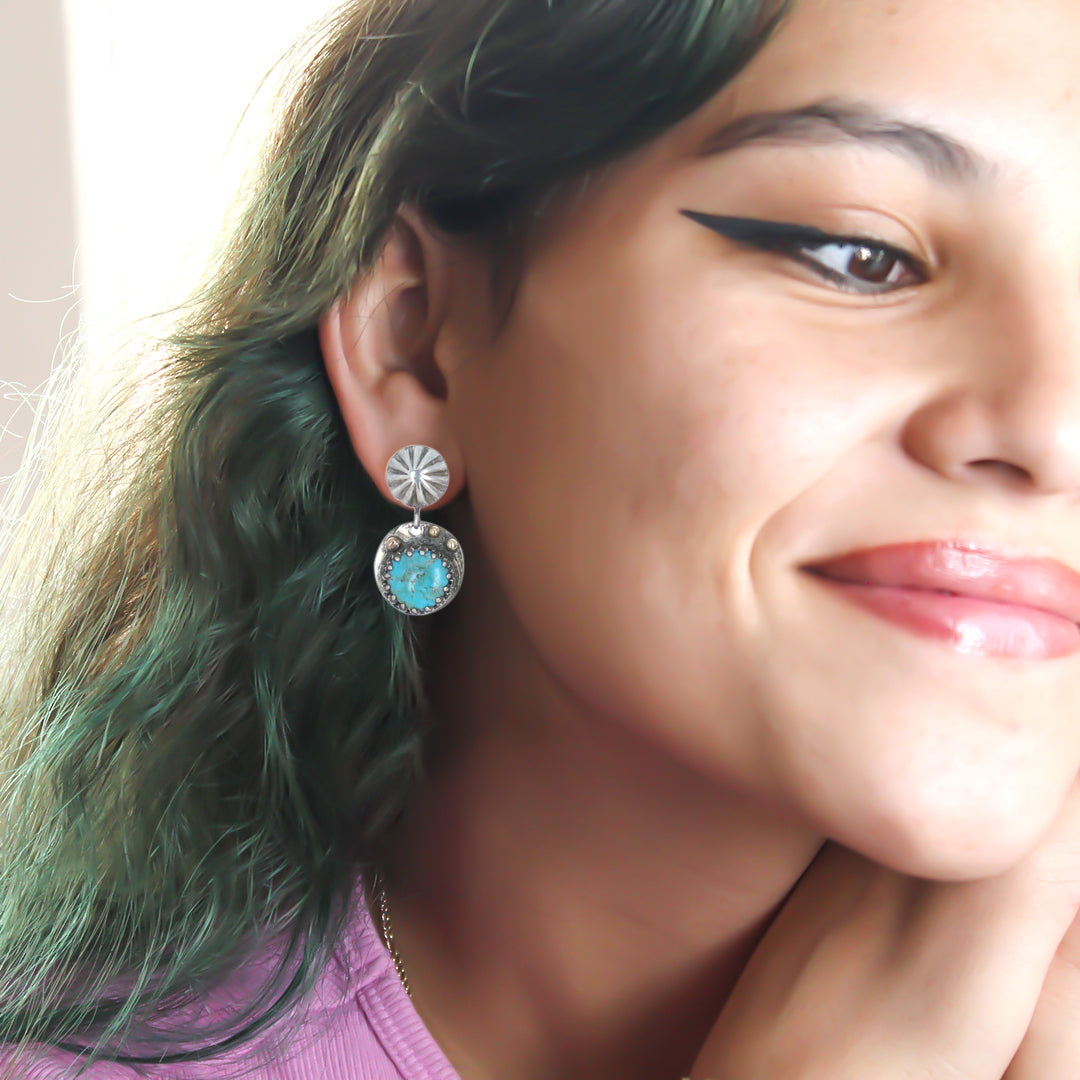 Morenci Turquoise Earrings Gold and Sterling Arizona Southwest