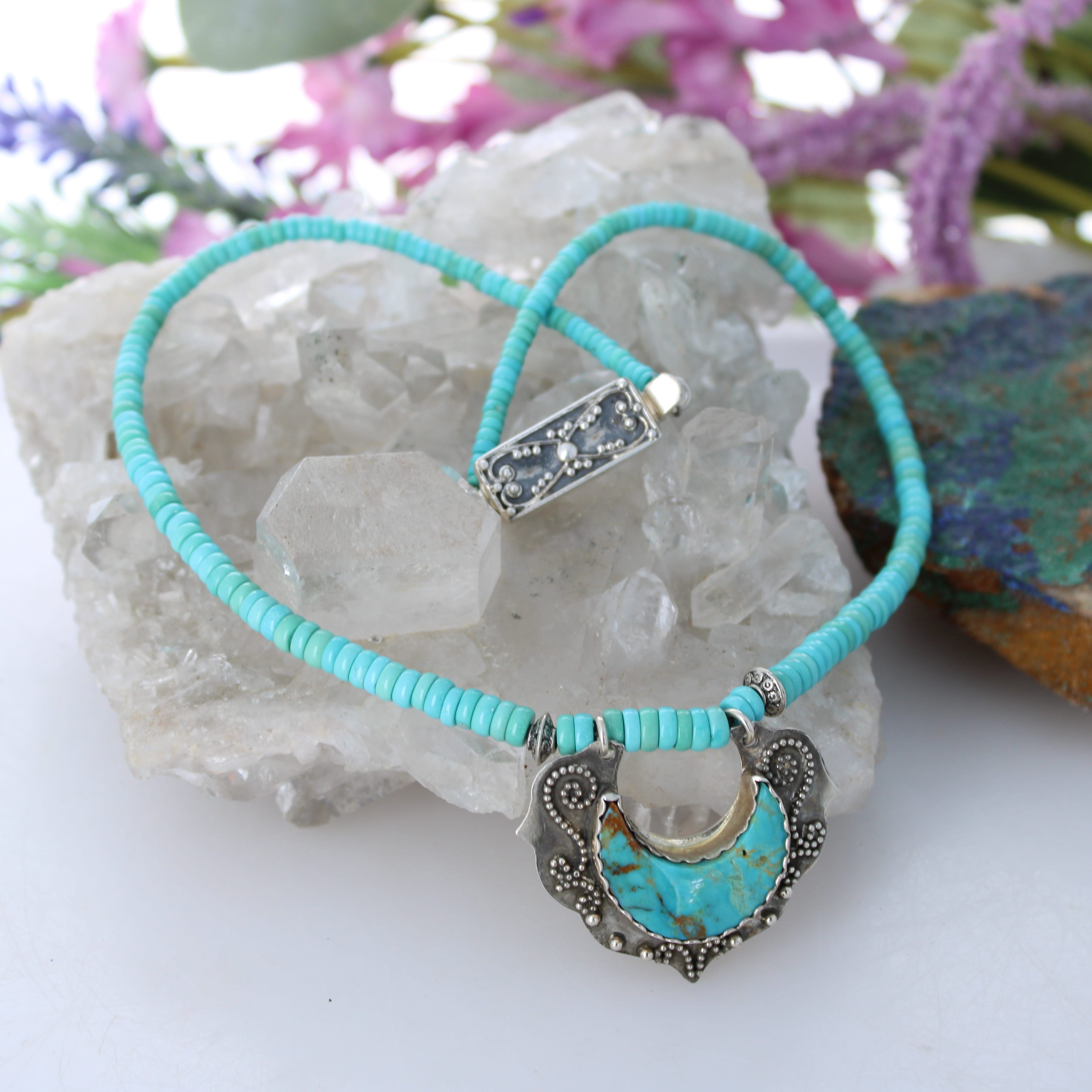 Natural Sleeping Beauty Turquoise Necklace Kingman Moon Graduated Button Beads