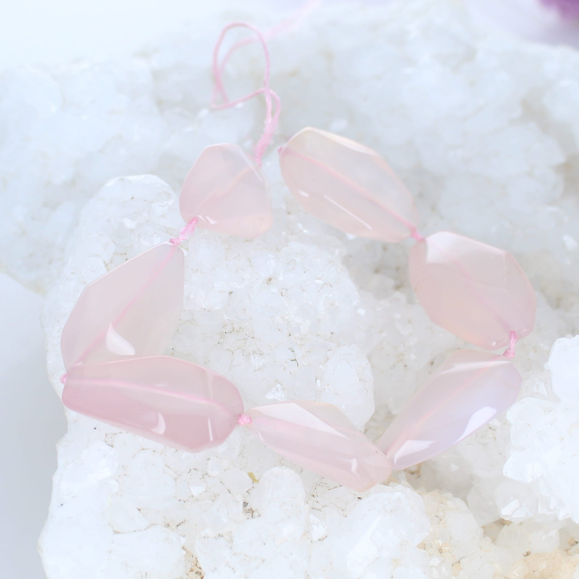 FACETED PINK Chalcedony Beads Faceted Potato 7 Large Beads -NewWorldGems
