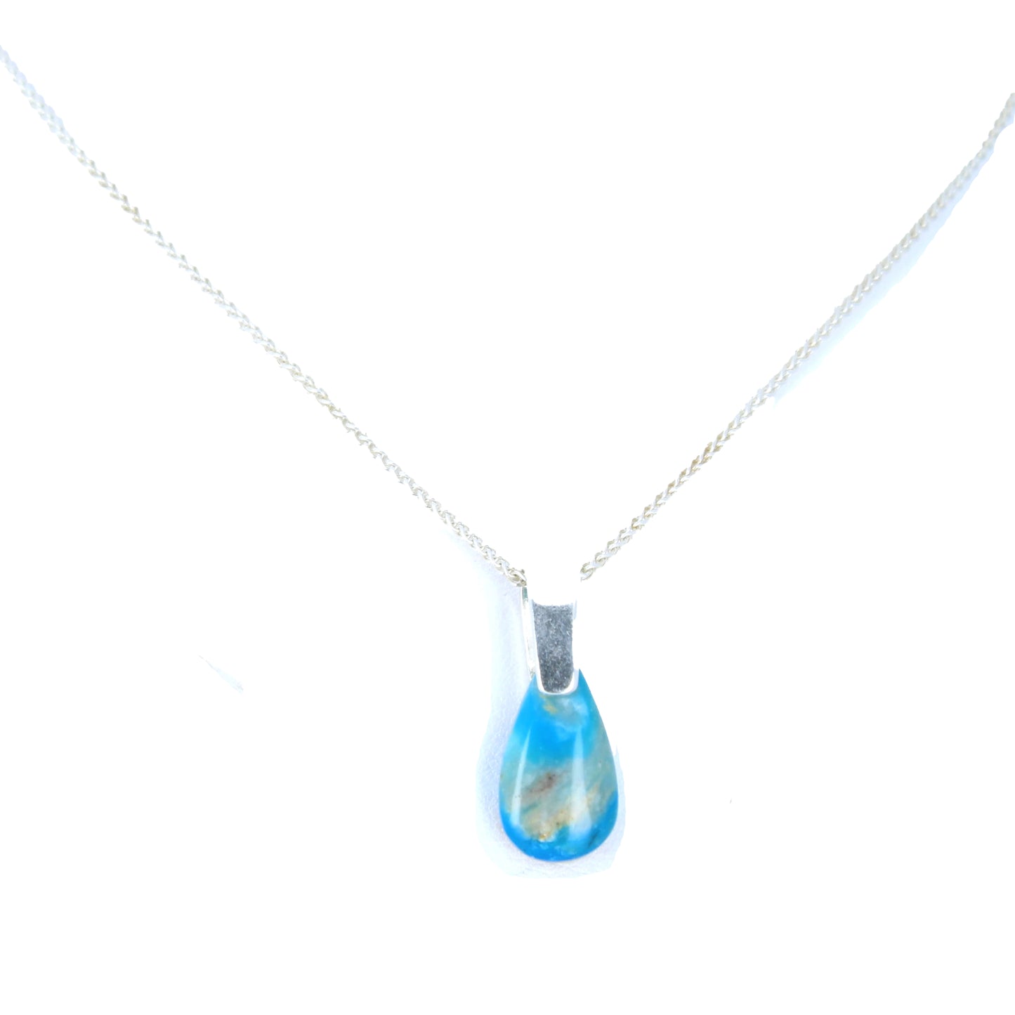 Vivid Blue PERUVIAN OPAL Teardrop Necklace Pendant Sterling Bail