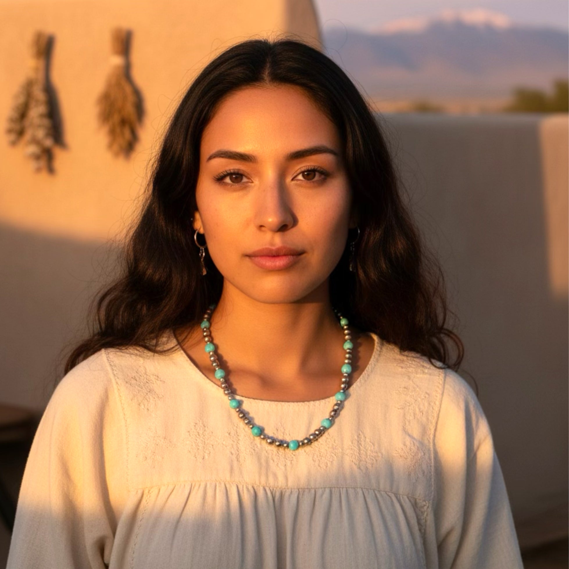 Natural Sleeping Beauty Turquoise Necklace Sterling Navajo Pearls 20"