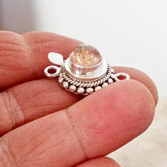 Sparkling Sunstone Clasp Sterling 8mm Granulated Ball and Twist Wire Design