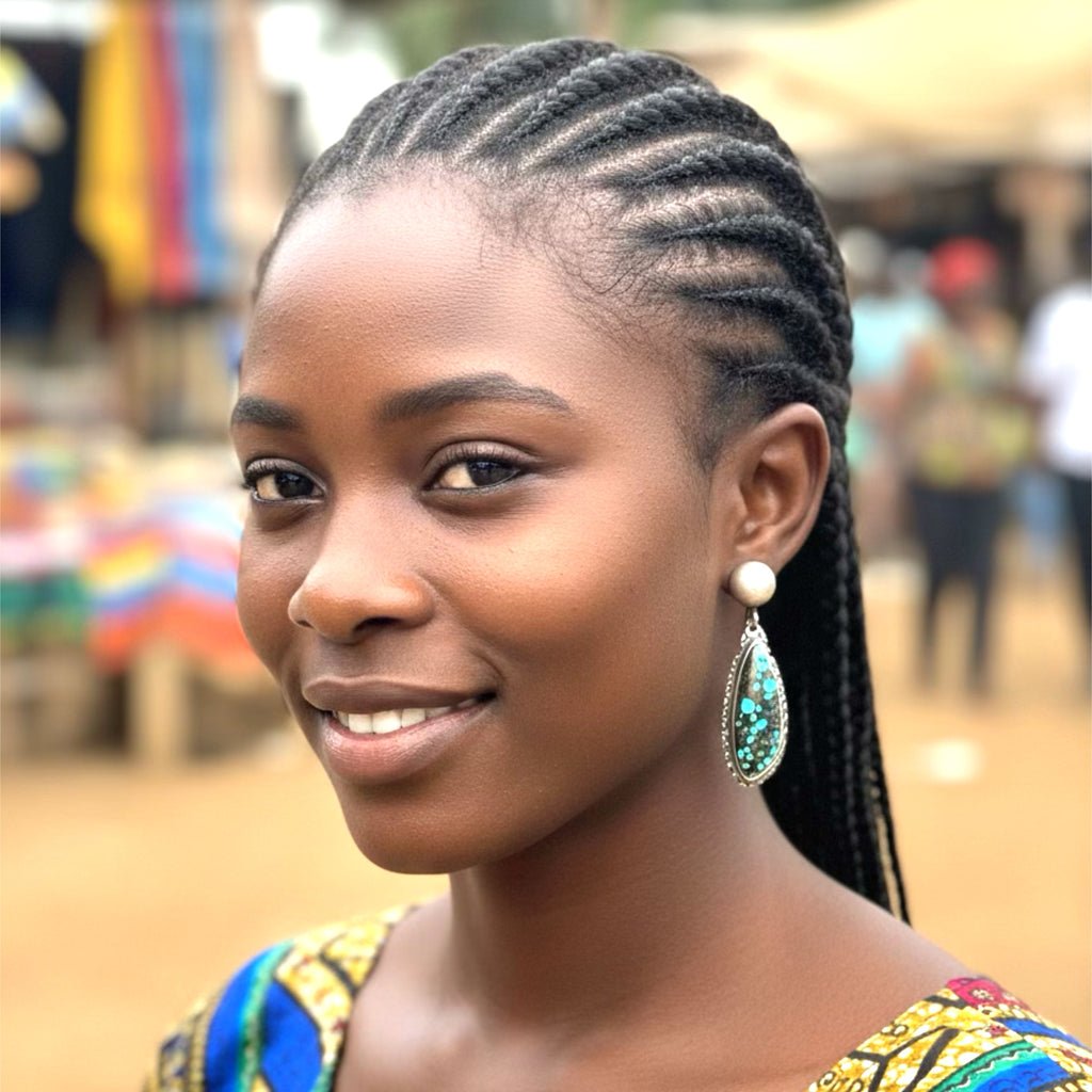Stunning Blue and Black Tibetan Turquoise Beads Earrings Sterling Silver