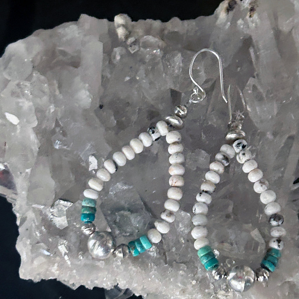 Rare Carico Lake and White Buffalo Turquoise Earrings 3.25" Sterling Jacla