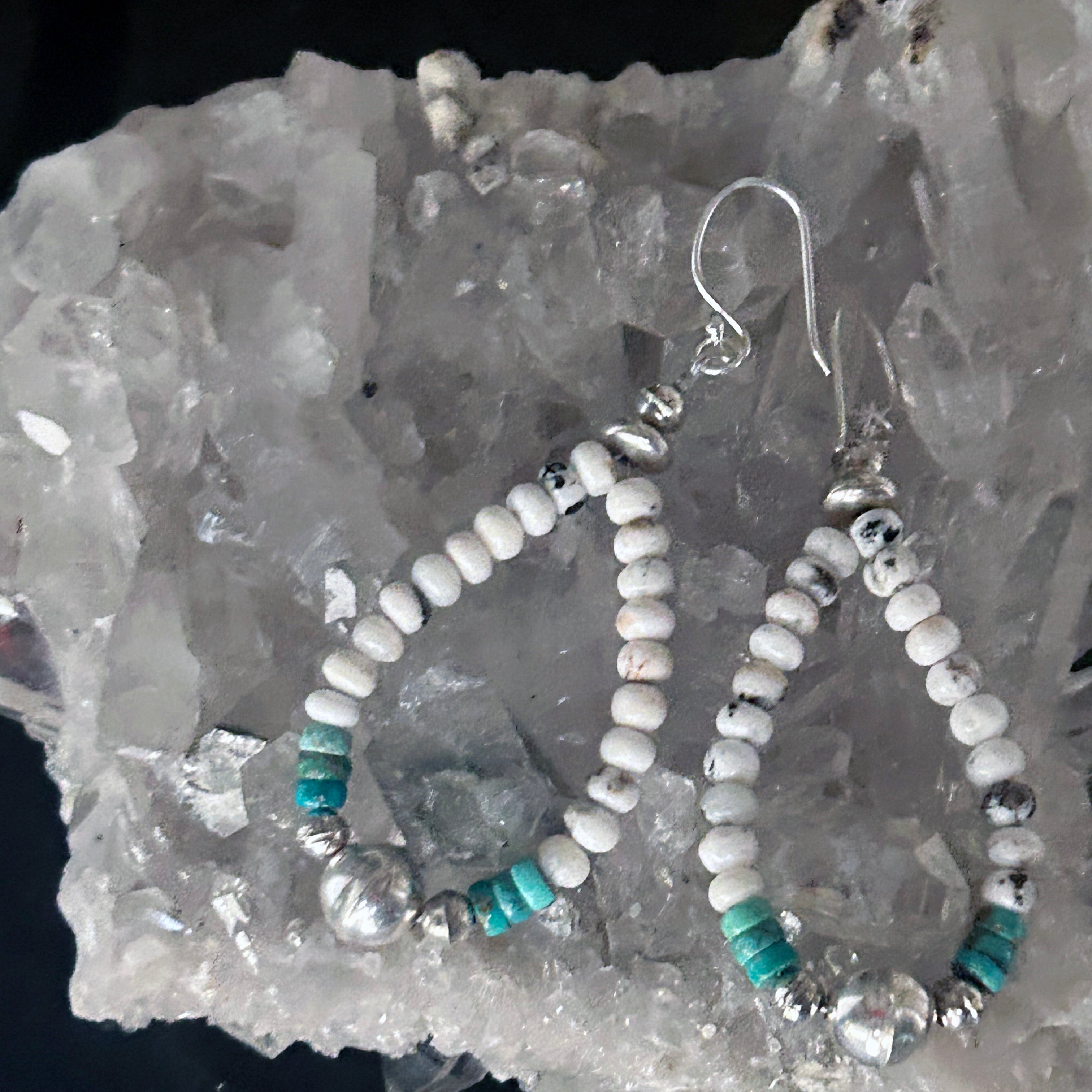 Rare Carico Lake and White Buffalo Turquoise Earrings 3.25" Sterling Jacla