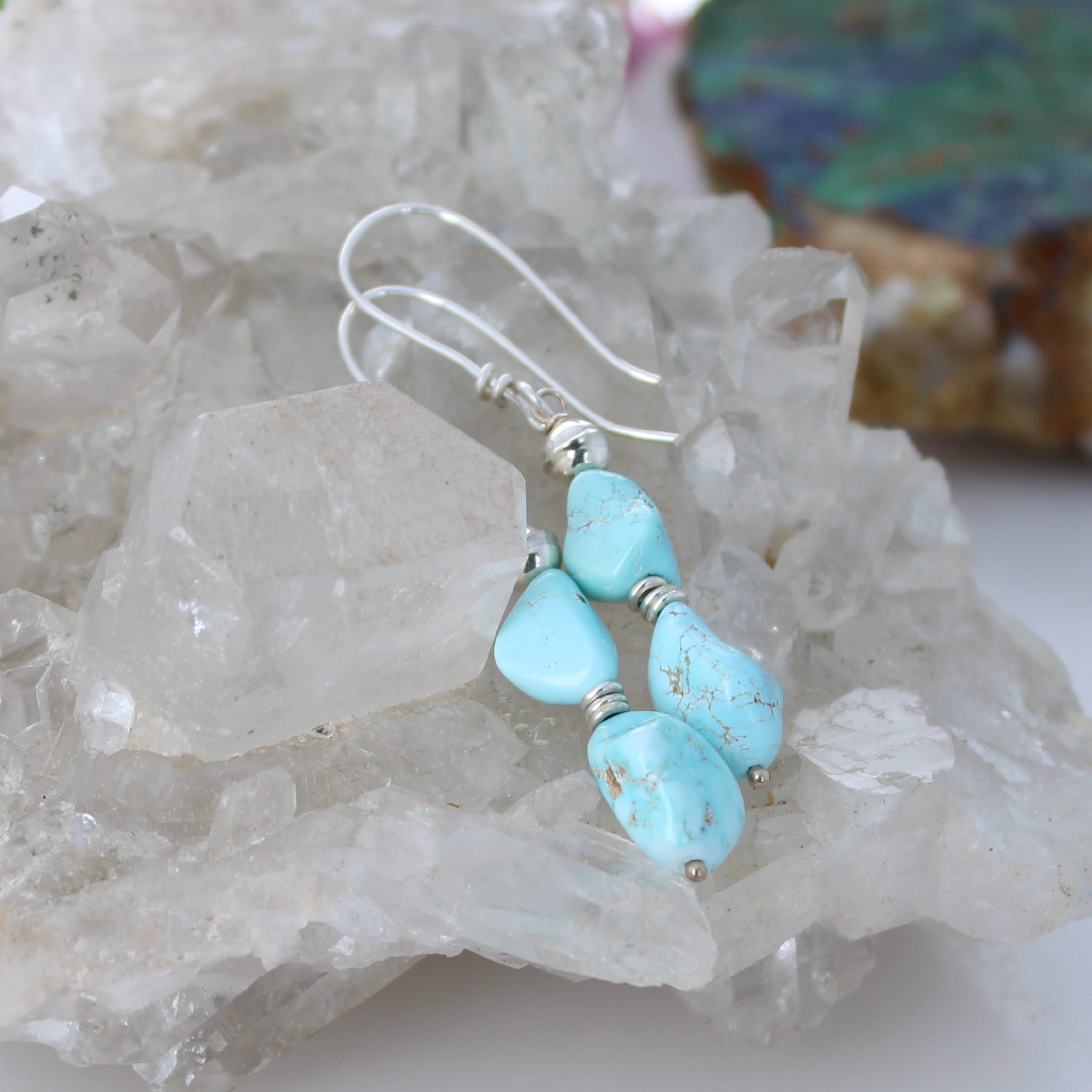 Beautiful 2 Stone Lone Mountain Nevada Turquoise Earrings Sterling Silver
