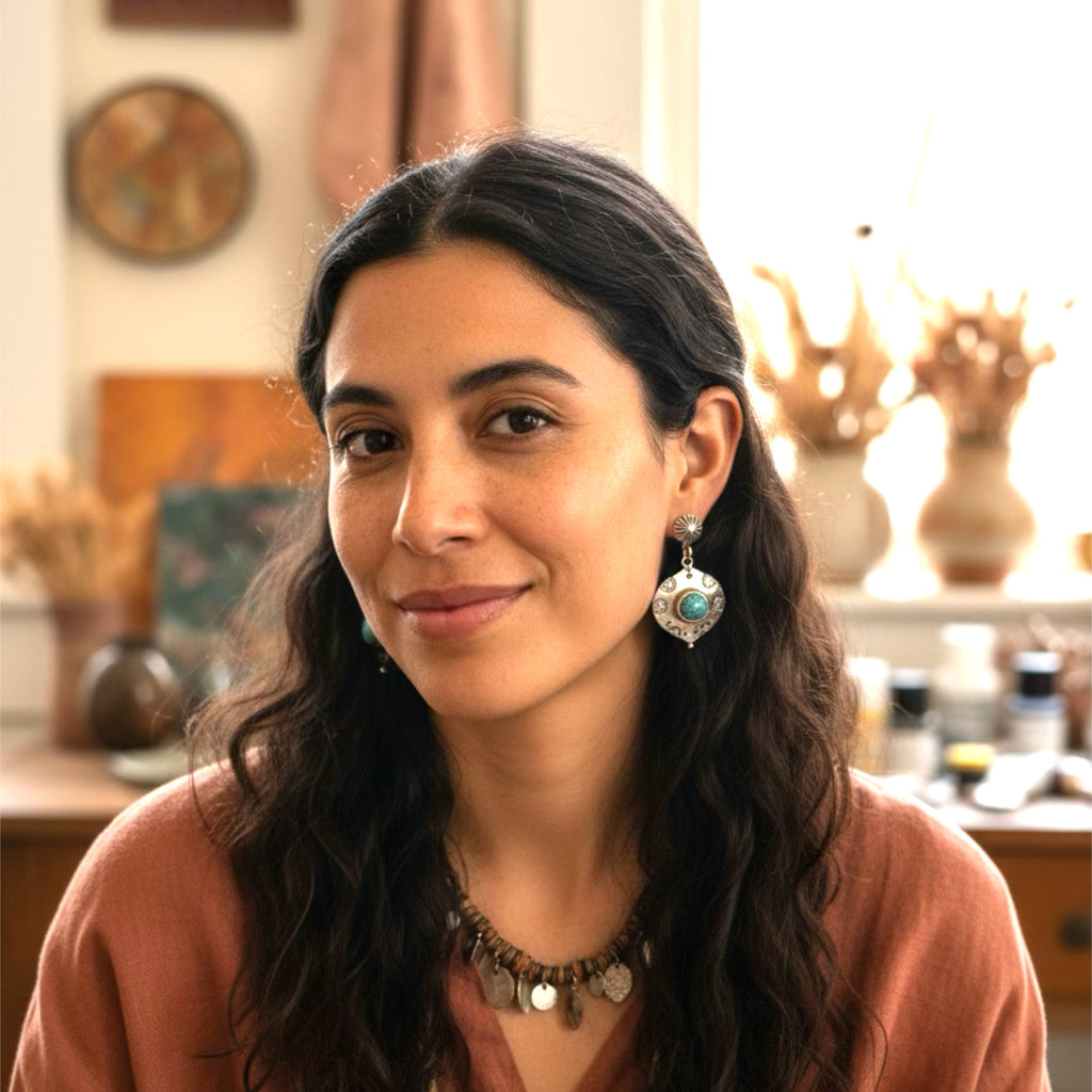 BLUE MOON TURQUOISE Earrings Sterling Arabesque Shaped #2