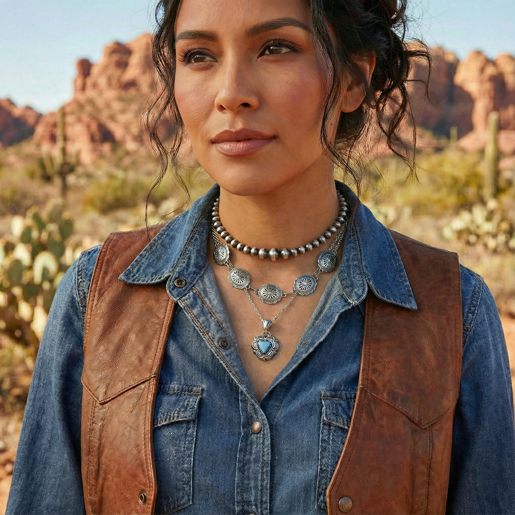 Carico Lake Concho Cow Girl Pendant Sterling Silver