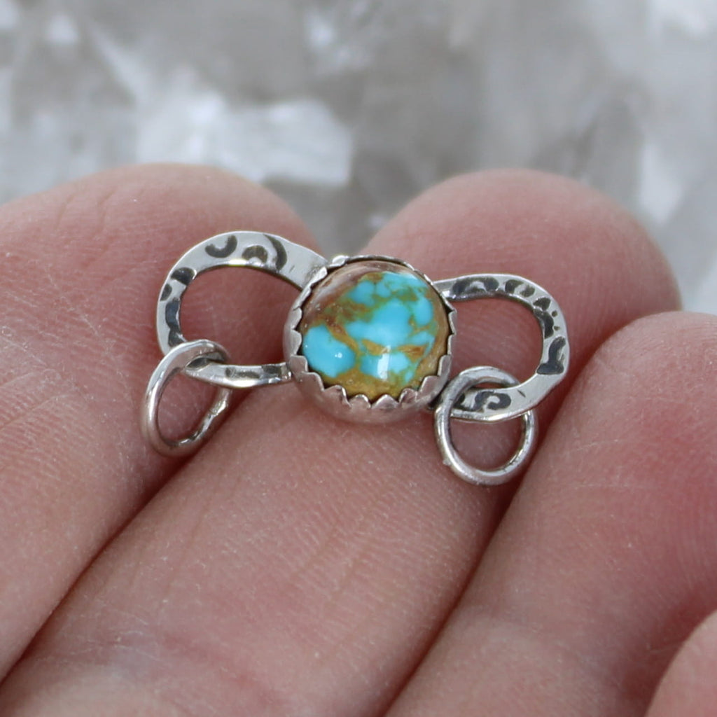 Blue Golden Royston Turquoise Clasp Sterling Silver 7.5mm Round S Design