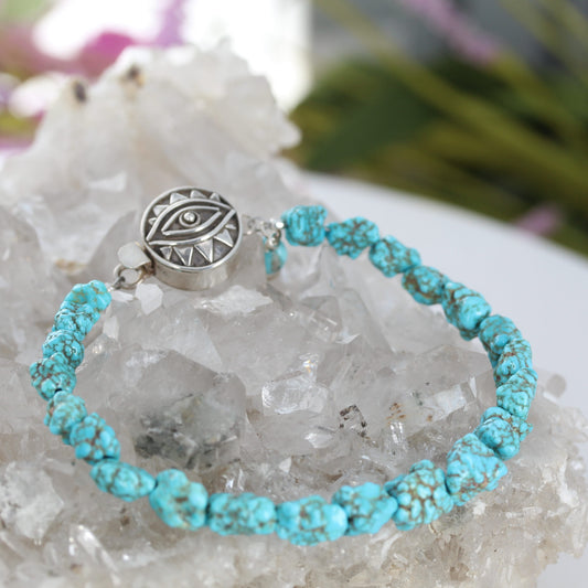Blue Sonoran Mountain Turquoise Bracelet Sterling Silver Protective Eye Clasp