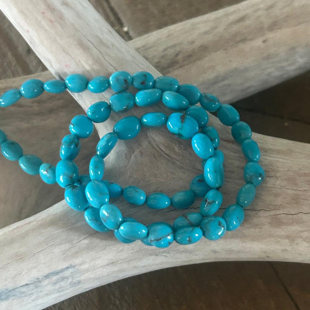 AAA Egyptian Prince Mine Turquoise Beads Strand 5x7 to 8x6.5mm Ovals 16"