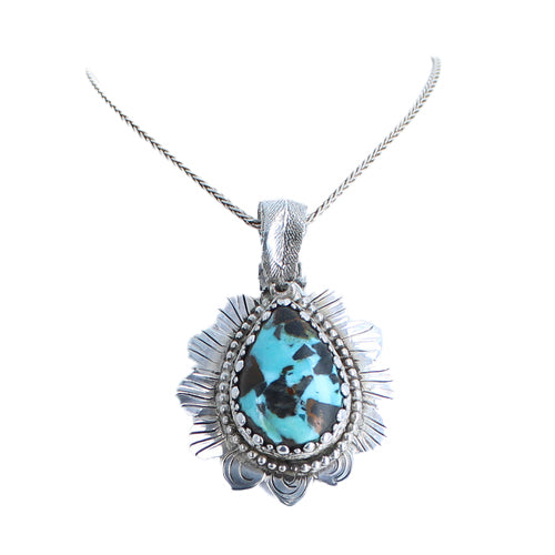 Carico Lake Turquoise Pendant Flower Teardrop Sterling Necklace