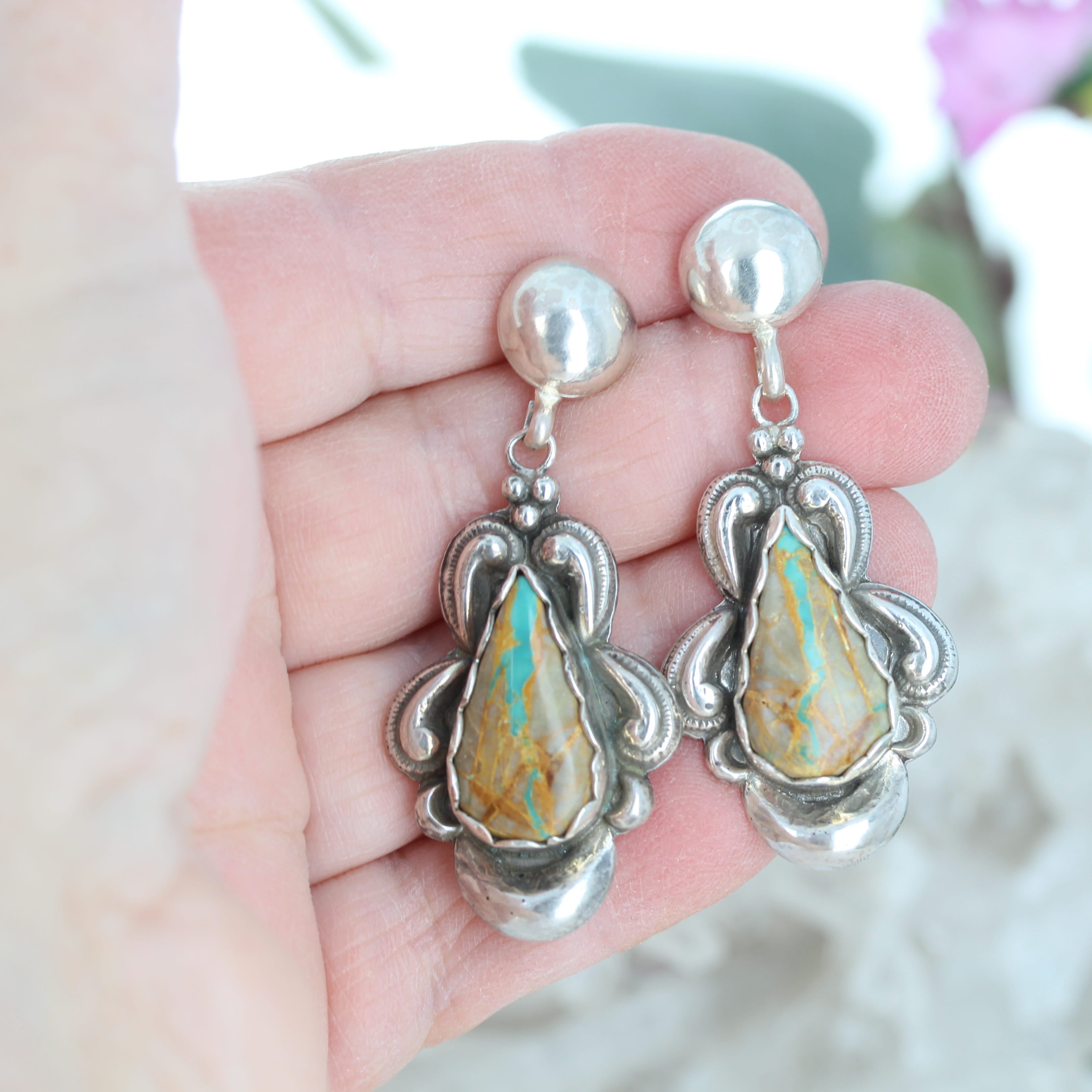 Many Moons Royston Turquoise Earrings Sterling Silver