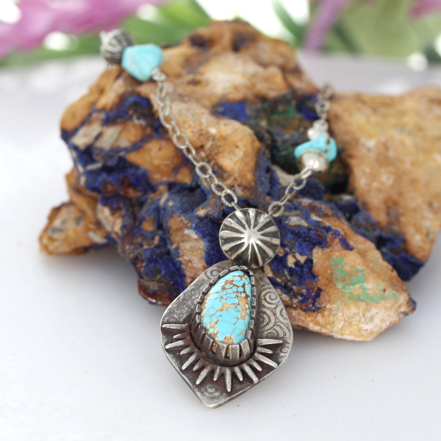Gem Grade Lone Mountain Turquoise Pendant Necklace Sterling Silver