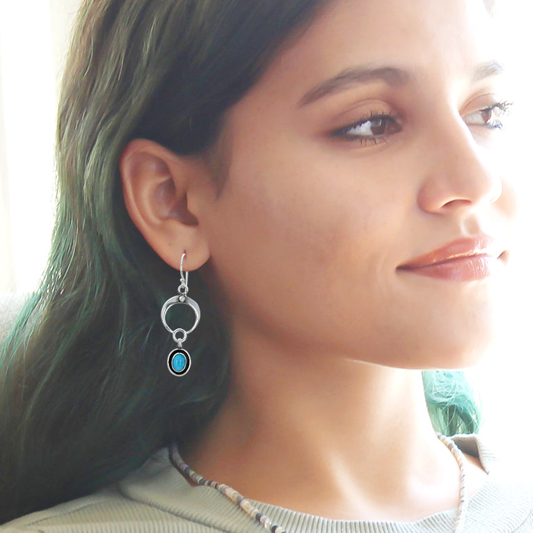 Blue Bird Turquoise Naja Moon Earrings Sterling Silver