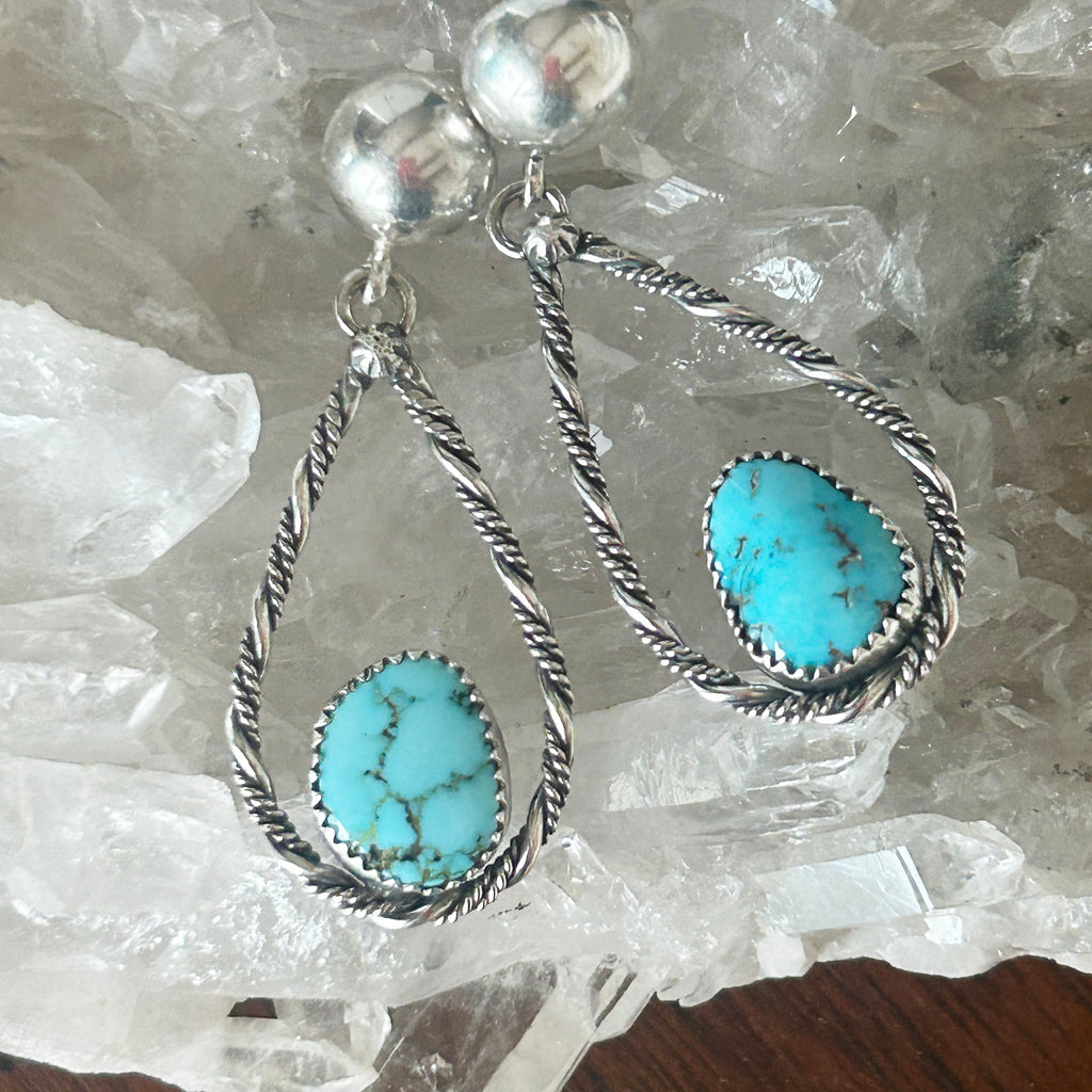 AAA Rare Morenci Turquoise Earrings Sterling Large Teardrops Southwest