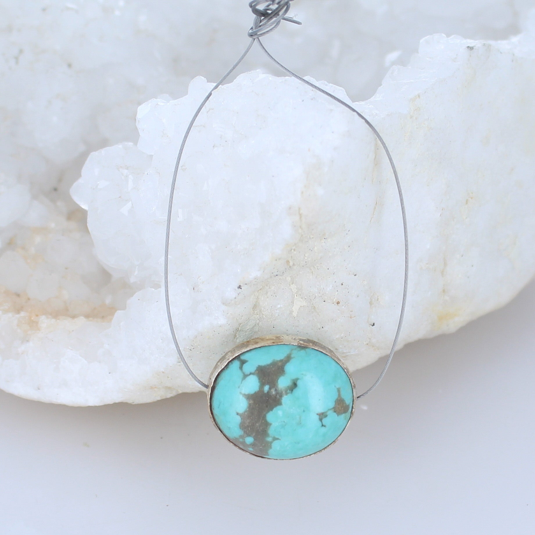 Sterling Rimmed Campitos Mexican Turquoise Centerpiece Bead 18x24mm -NewWorldGems