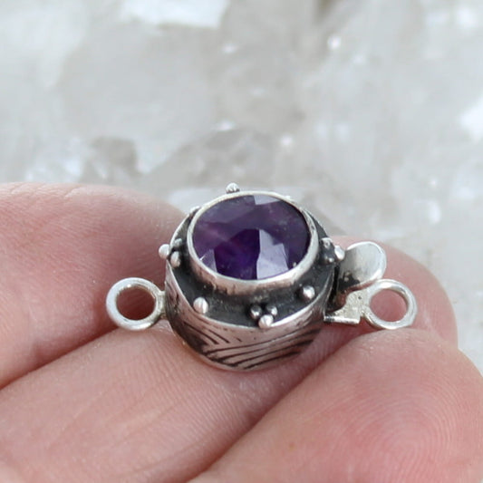 AAA Amethyst Clasp Oval Faceted 9x8mm Patterned Sterling