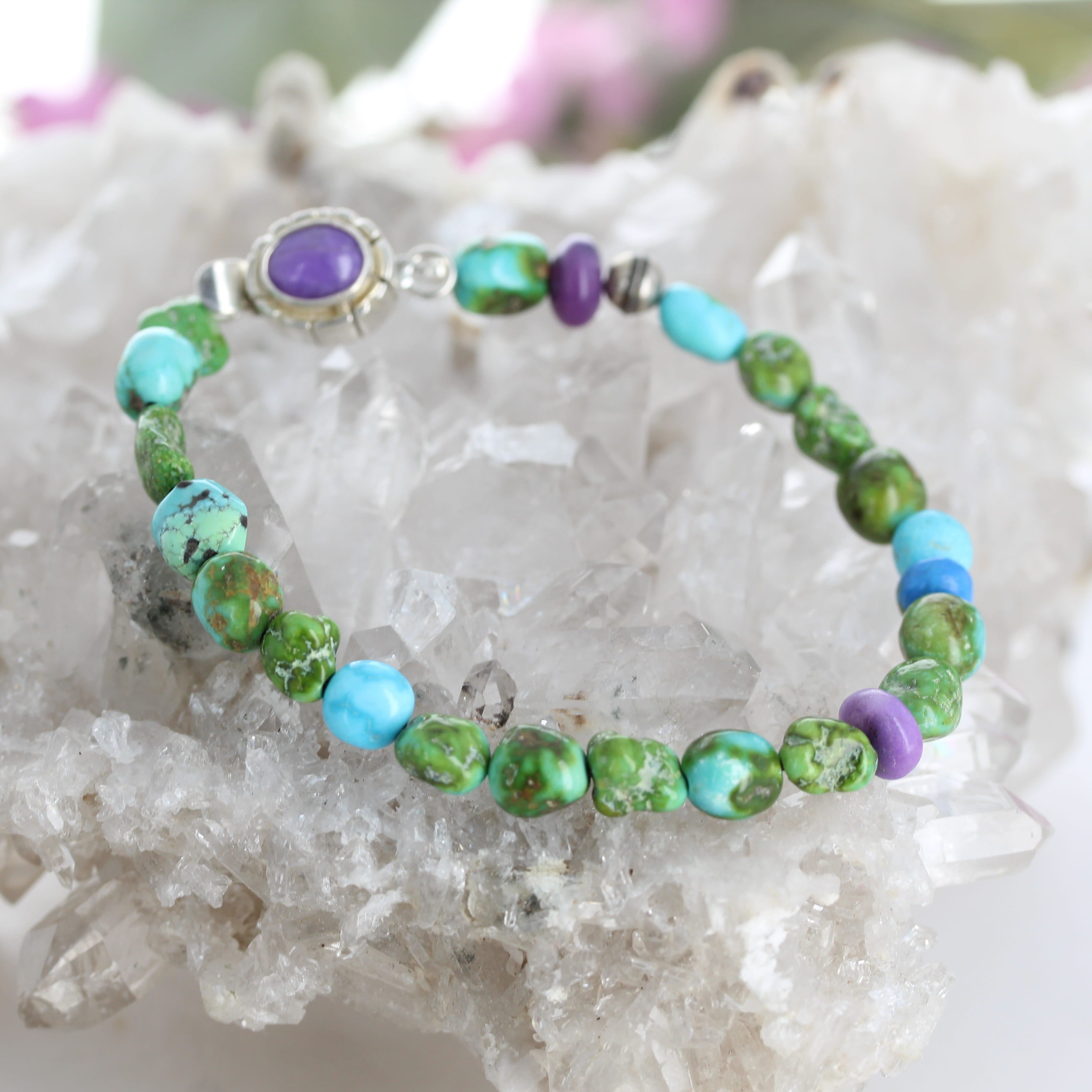 Sugilite and Sonoran Gold Turquoise Bracelet Sterling Silver Multi Stone