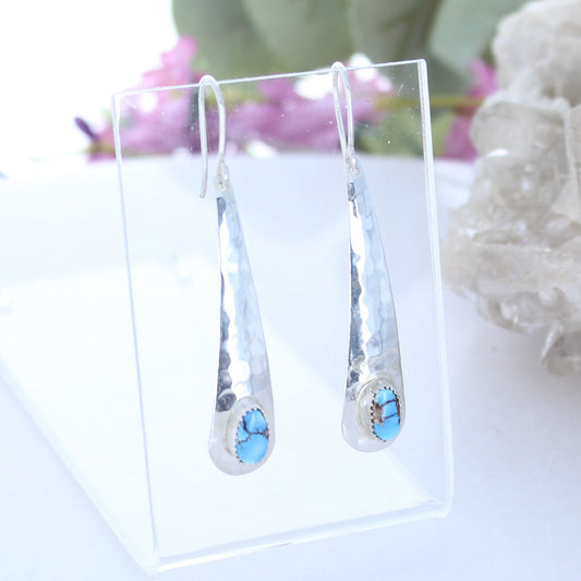 Kazakhstan Turquoise Earrings Sterling Silver Long Teardrops