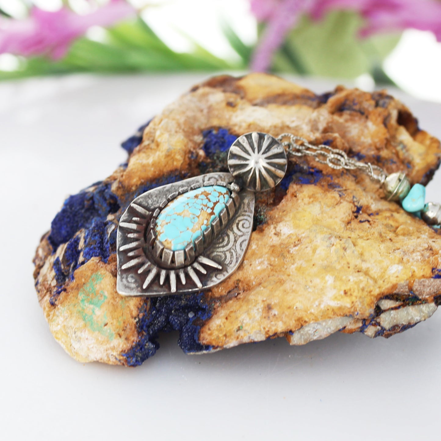 Gem Grade Lone Mountain Turquoise Pendant Necklace Sterling Silver