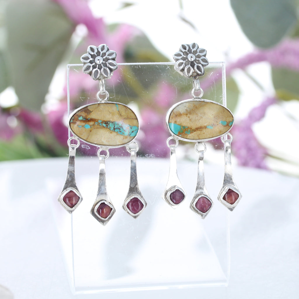Nevada Royston Turquoise Dangle Earrings Sterling Purple Spiny Oyster