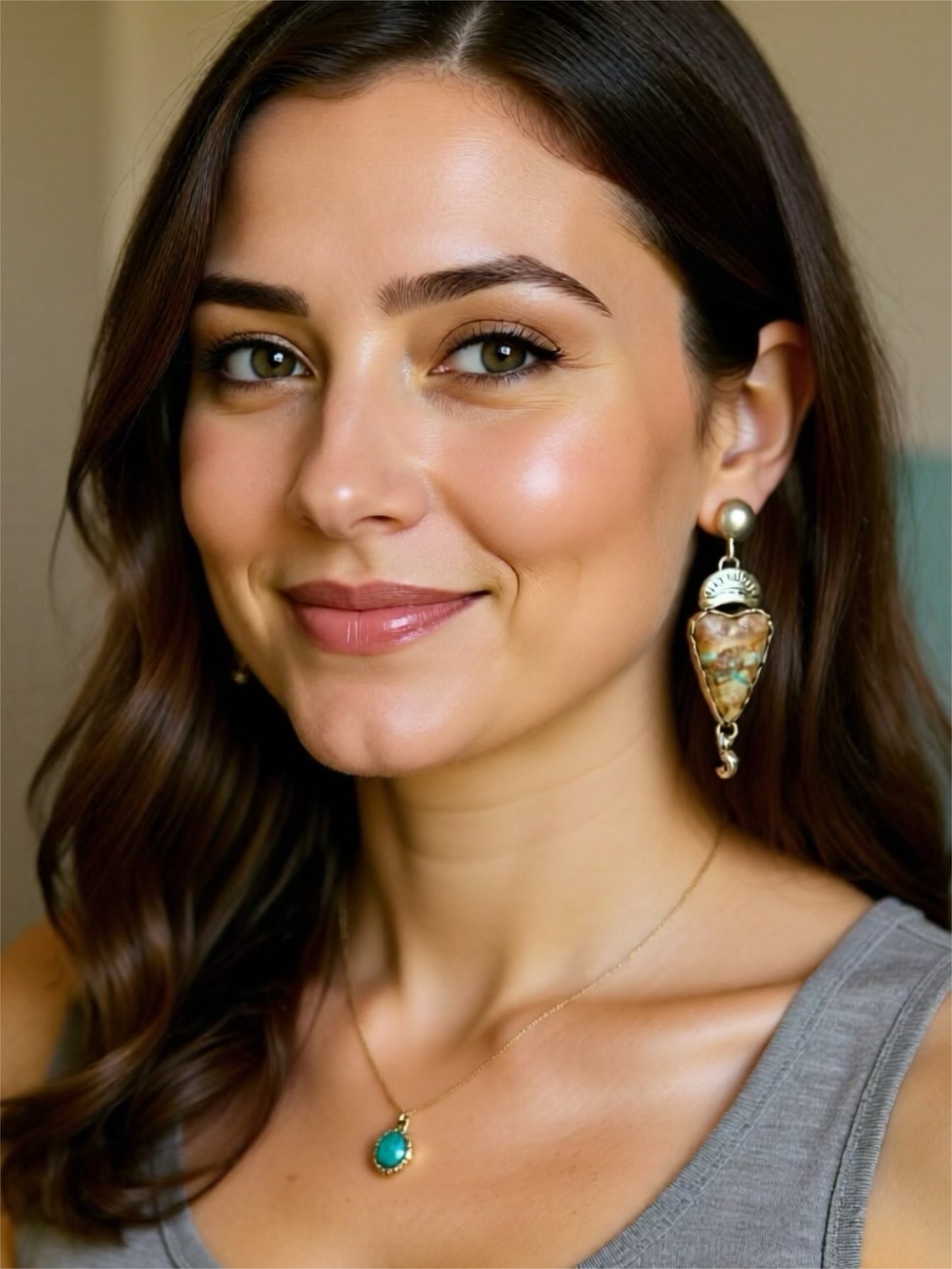 Gorgeous Royston Turquoise Heart Earrings with Moons Southwest