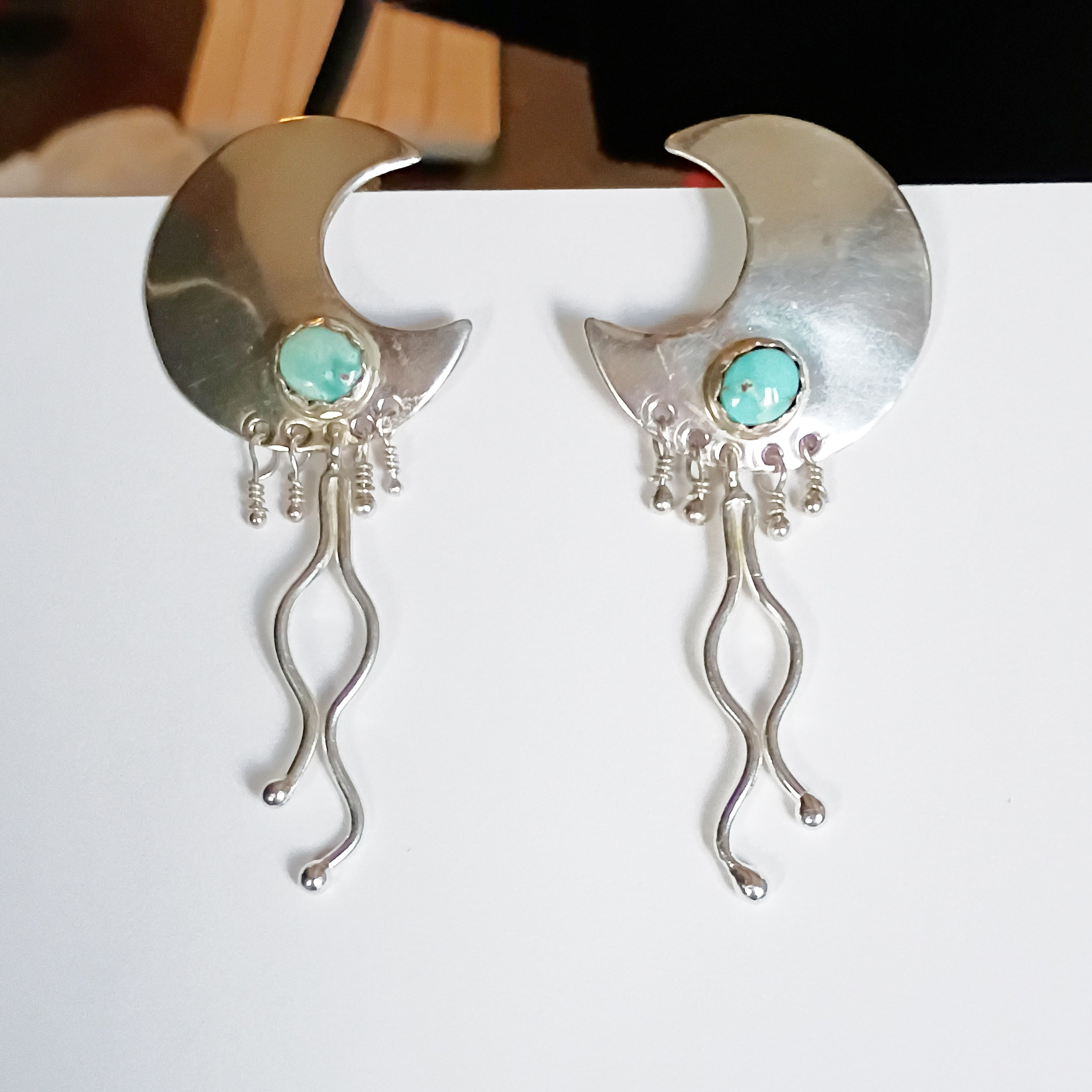Dry Creek Turquoise Crescent Moon Earrings Sterling Posts Large