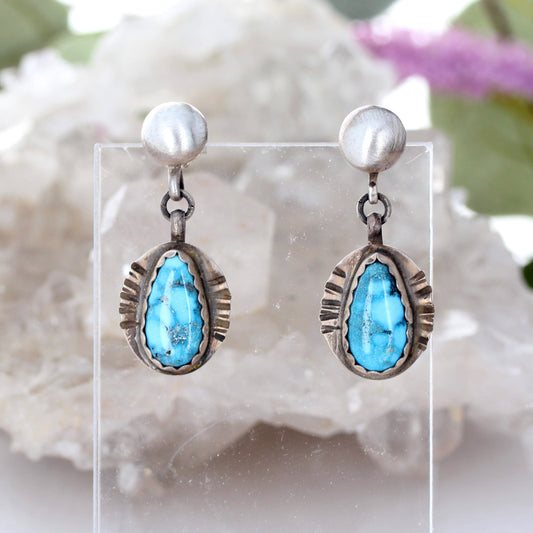 AAA BRILLIANT BLUE Ithaca Turquoise Sterling Earrings Teardrops NewWorldGems