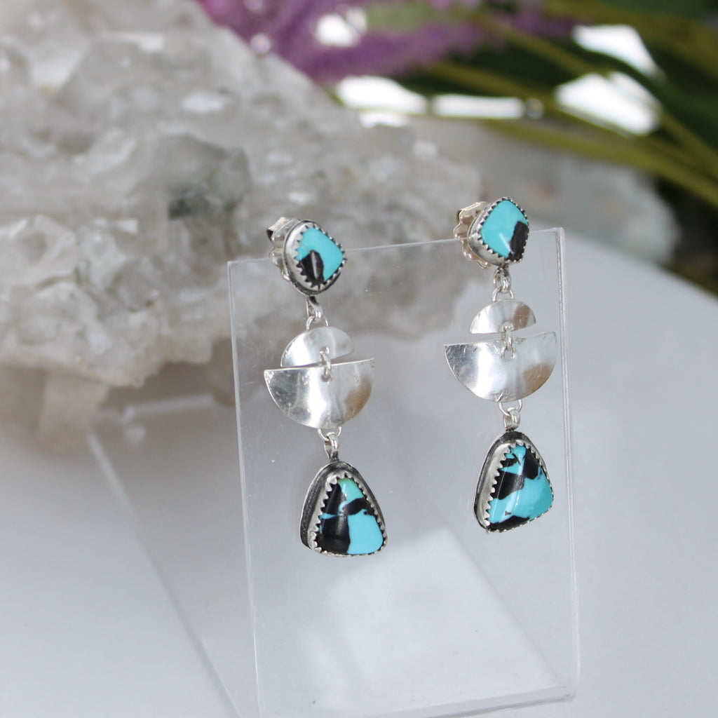 Blue CARICO LAKE Turquoise Earrings 2 Stone Sterling Half Moons