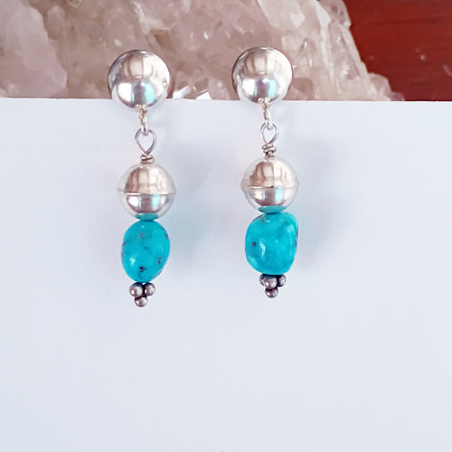 AAA Blue Sonoran Rose Turquoise Earrings Sterling Hand Domed Posts