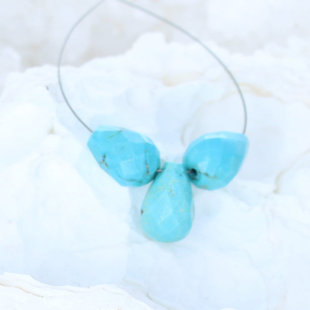 Turquoise Faceted Teardrops Components 3 Pcs -NewWorldGems