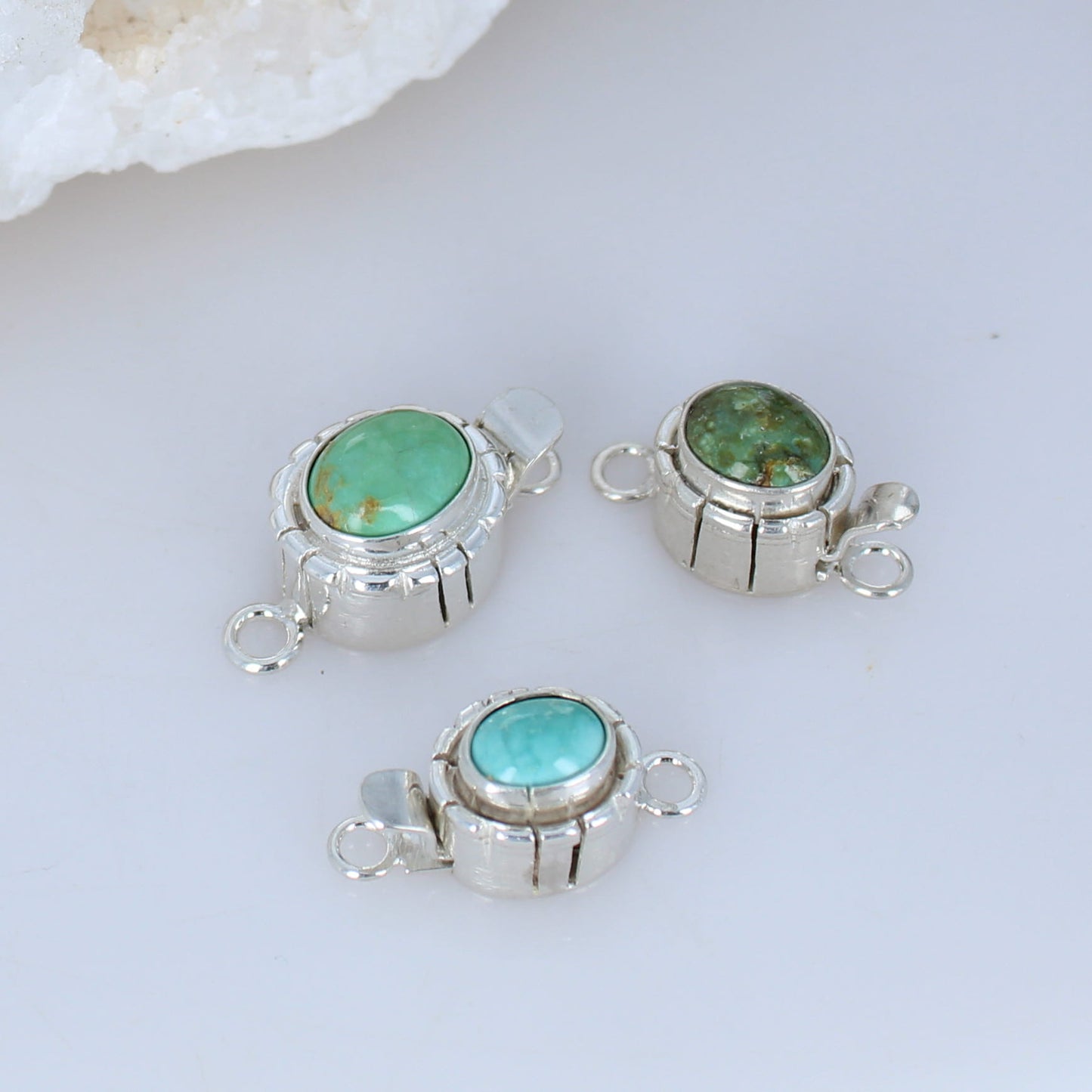 Kingman and Sonoran Gold Turquoise Sterling Clasps Southwestern Style Set of 3 -NewWorldGems
