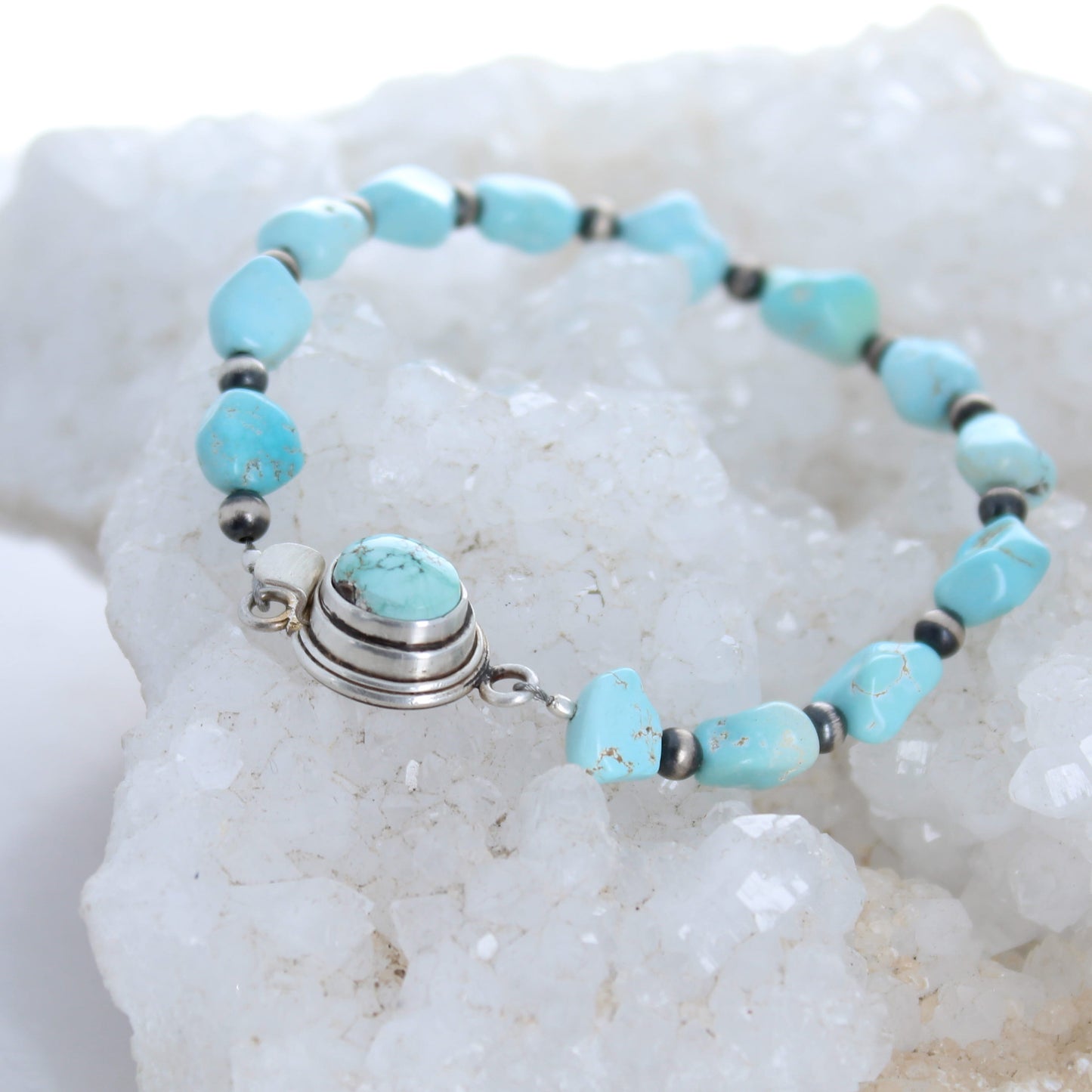 Lone Mountain Turquoise Nugget Beads Bracelet Sterling Silver