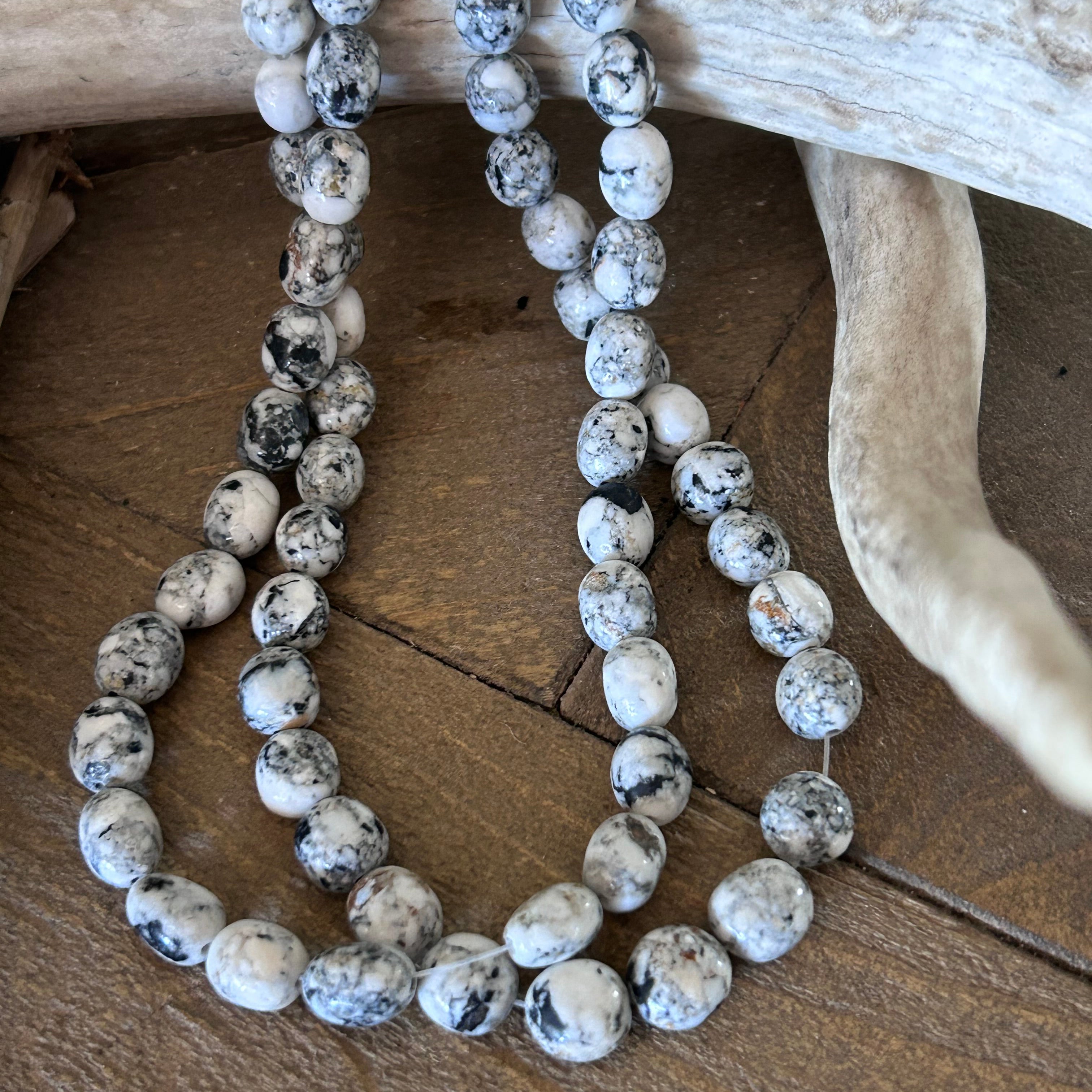 WHITE BUFFALO Turquoise Graduated 9x8mm Oval Beads Nevada 16"