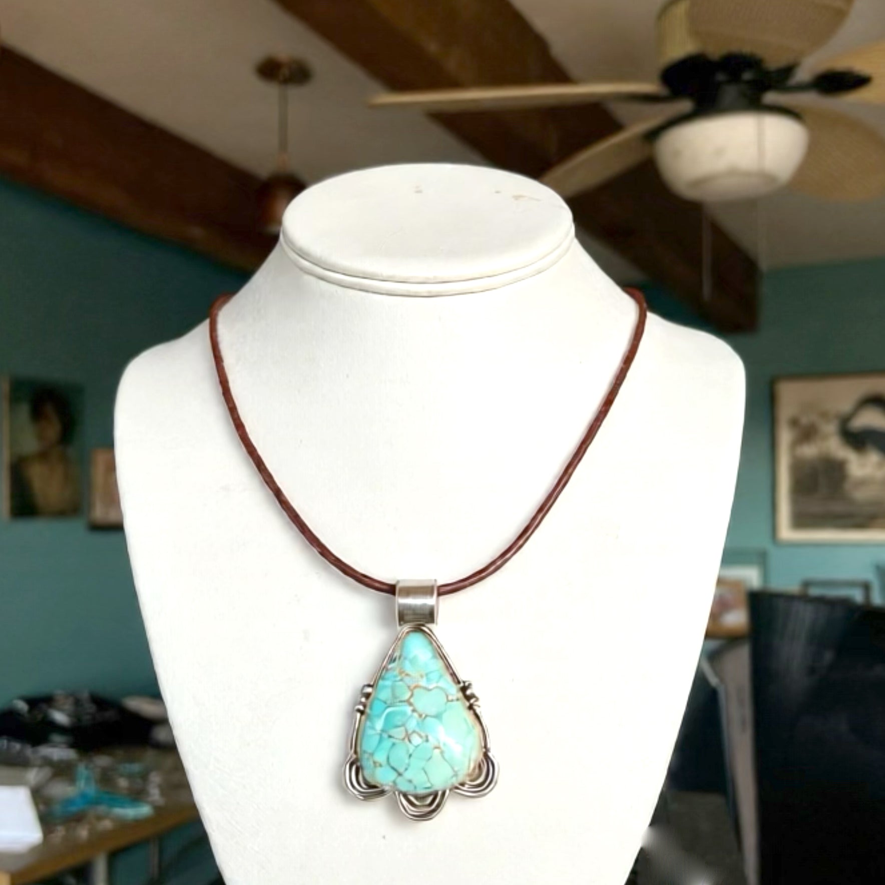 RARE DRY Creek Turquoise Sterling Pendant Spiral Design Necklace