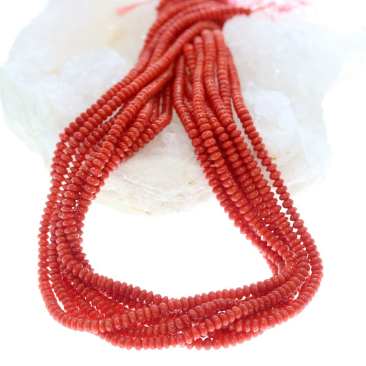 AAA Bright Tomato Red Italian Coral Beads Rondelles 4.5mm Pk of 10 Beads