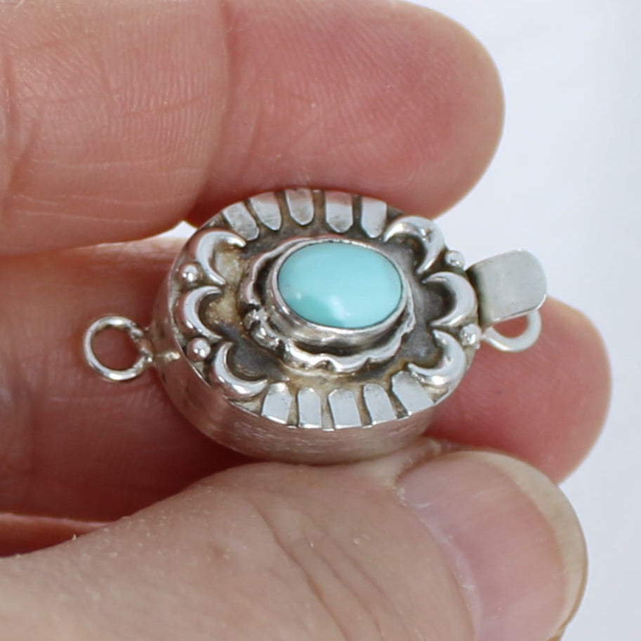 Turquoise Clasp Rare Lone Mountain Sterling Moon Petal Design 6x8mm