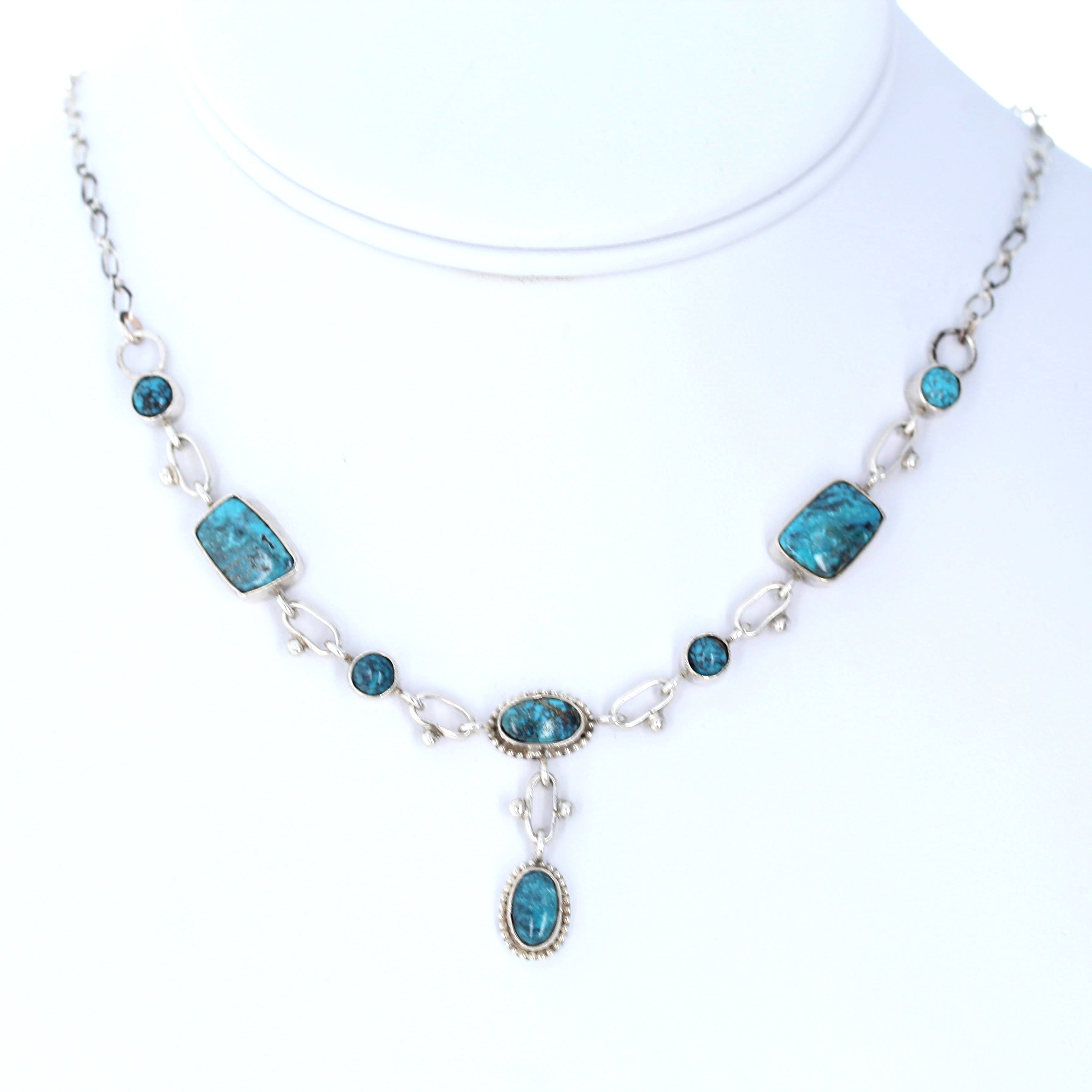 Carico Lake Turquoise Sterling Southwestern Necklace Bluen 16-19"