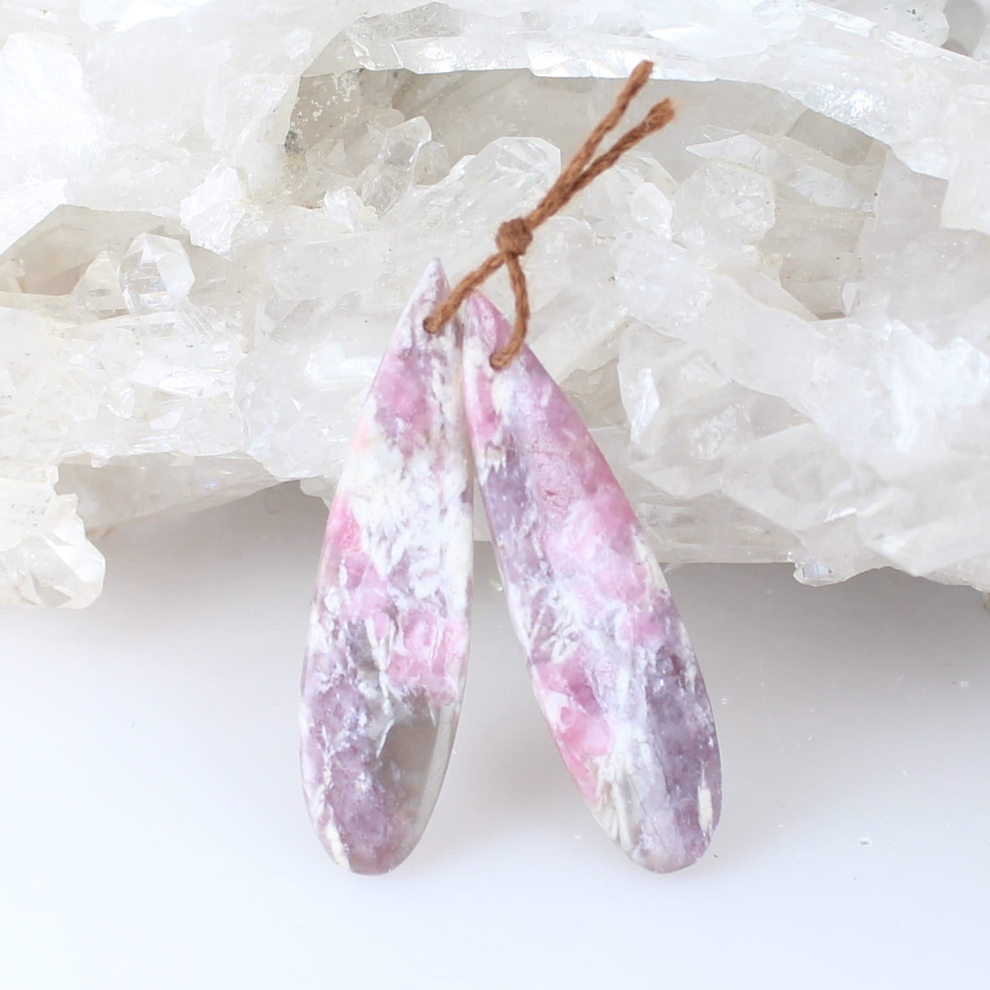 Pink Tourmaline and Lepidolite Earrings Components Pair