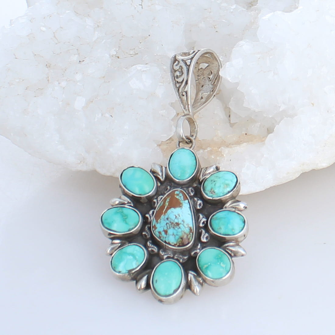Emerald Valley Hachita New Mexico Turquoise Centerpiece Pendant Sterling Silver -NewWorldGems