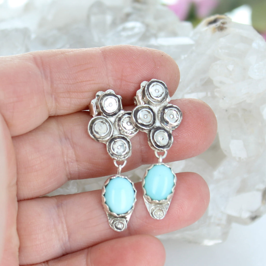 Gorgeous LONE MOUNTAIN TURQUOISE Earrings Boho Sterling Silver