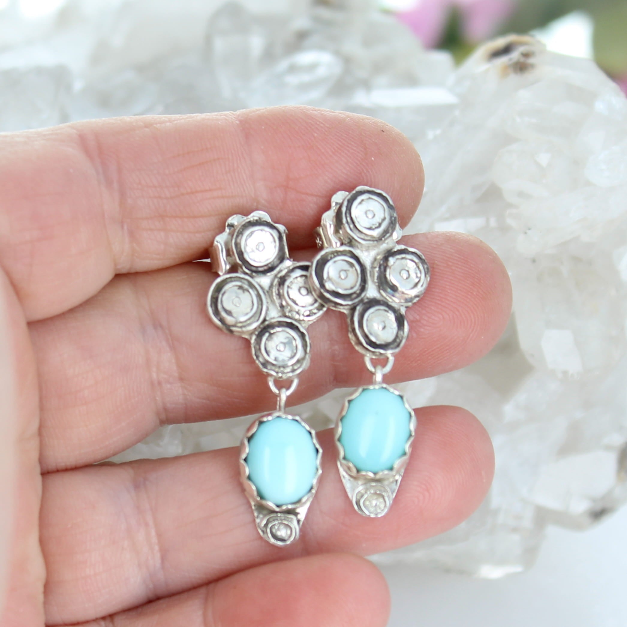 Gorgeous LONE MOUNTAIN TURQUOISE Earrings Boho Sterling Silver