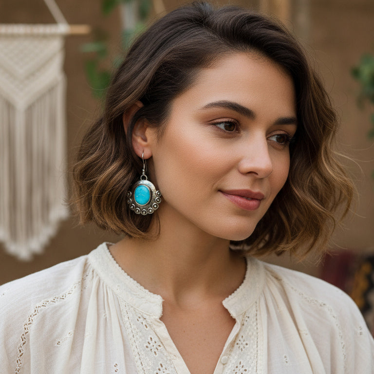 Beautiful Blue Ridge Orvil Jack Turquoise Dangle Earrings Sterling