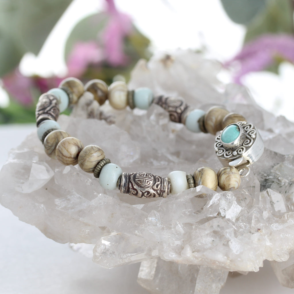 Vintage Tibetan Naga Shell Bracelet Sterling Silver