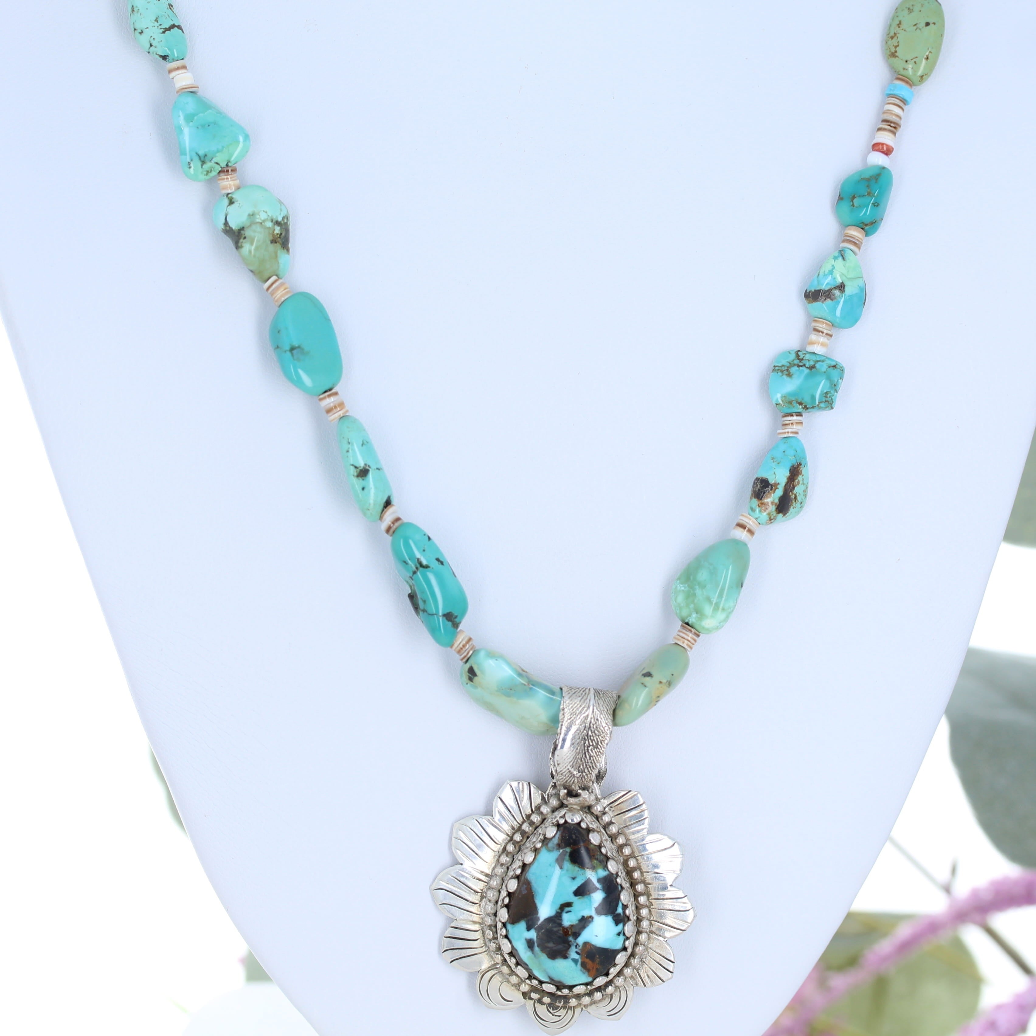 Carico Lake Turquoise Necklace Fiesta Colors Sterling Silver Southwest 21"
