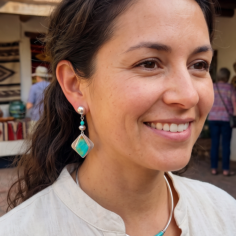 AAA Blue Royston Turquoise Earrings Sterling Silver Kite Shaped