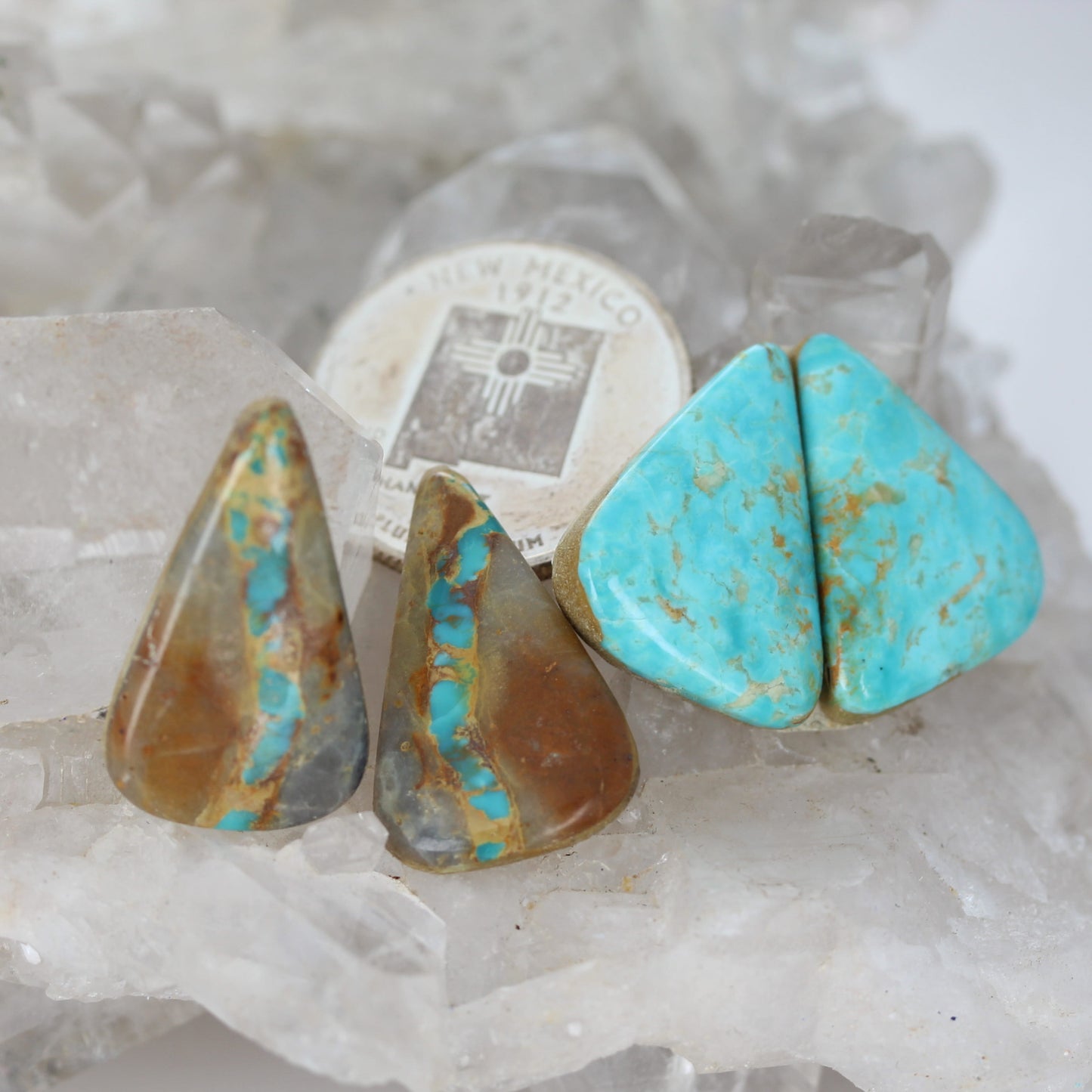 Rare Royston Turquoise Cabochon Earring Components 2 PAIR #4