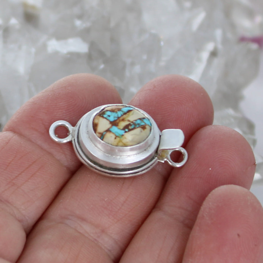 AAA Royston Ribbon Turquoise Clasp Southwestern Design Sterling 12.5x10mm